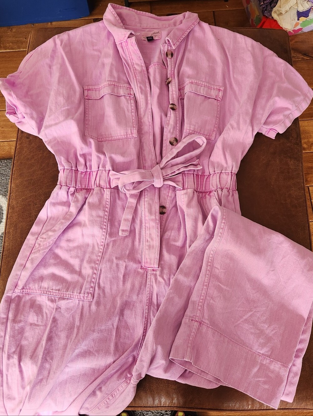 Universal Threads Pink Short-Sleeve Jumpsuit with Elastic Waist